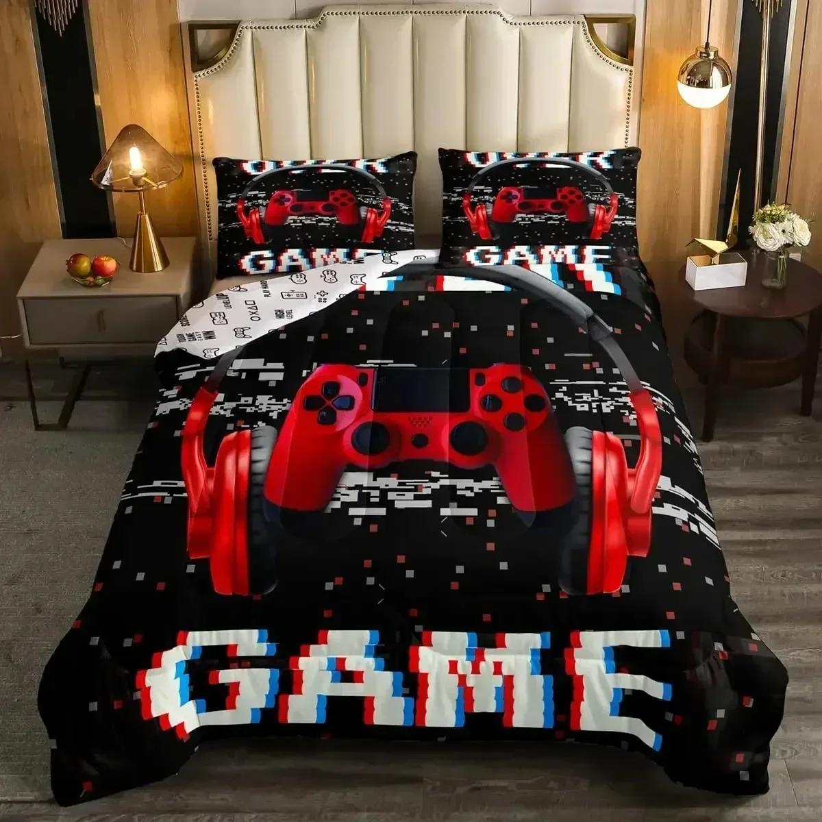 

Gaming Bedding Set Game Bed Cover Microfiber Modern Gamepad Bedding Set Sheet Printed Bed Set Pillowcase Bed Comforter Bedroom