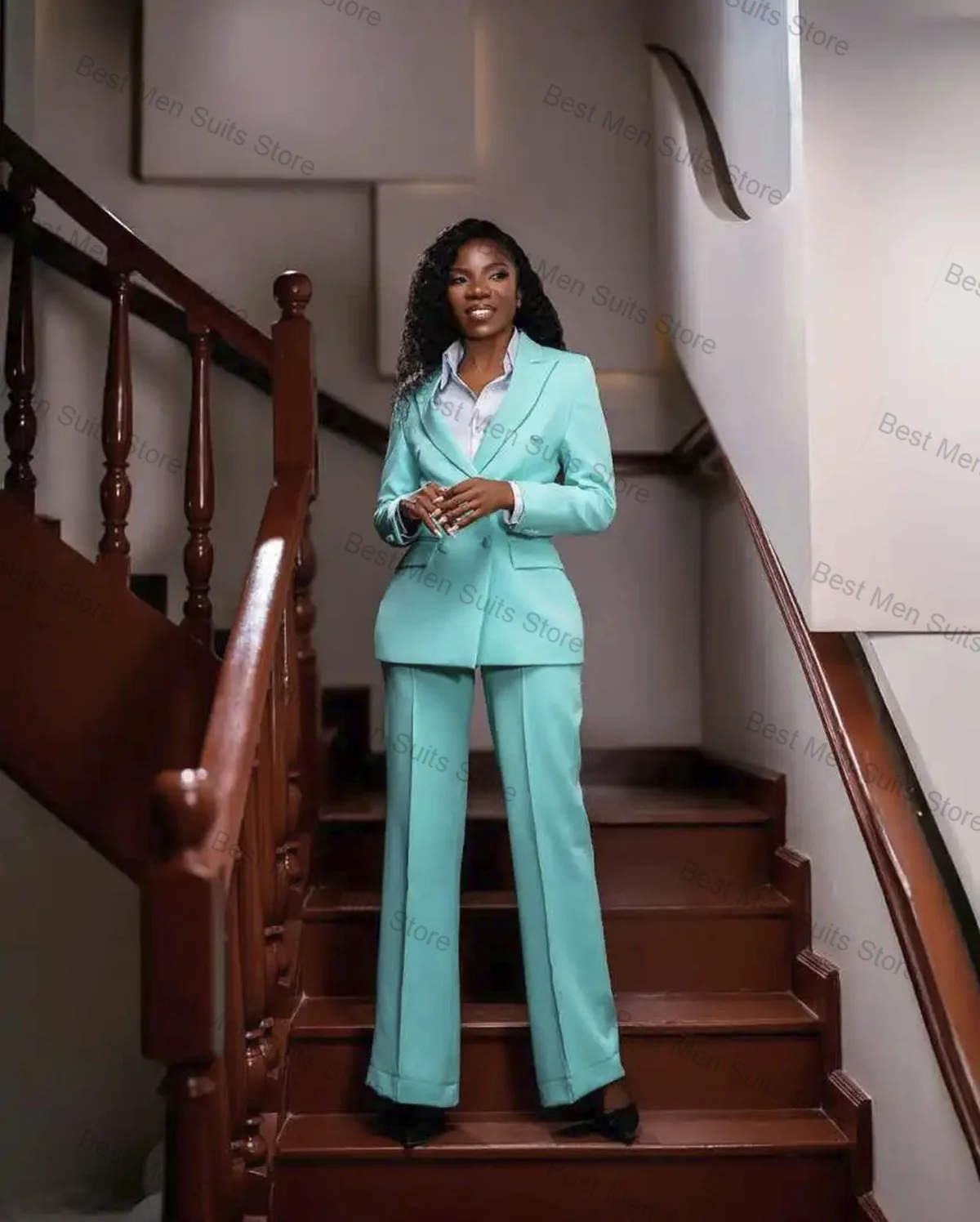 여성 정장 세트 2피스 블레이저+바지 면 가을 정장 더블 브레스티드 오피스 재킷 맞춤형 웨딩 게스트 프롬 코트