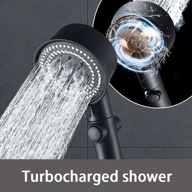 ZhangJi New 5 Modes Adjustable Turbo Shower Head with Inside Cotton Filter One-key Stop Bathroom Water Saving  Shower with Fan