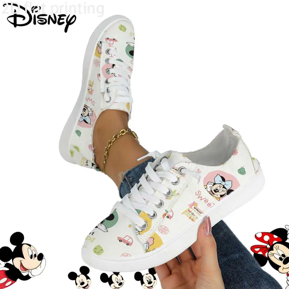 

Disney Sweet Minnie Mouse Cute Print Casual Sneakers – Lightweight Lace-Up Shoes for Women