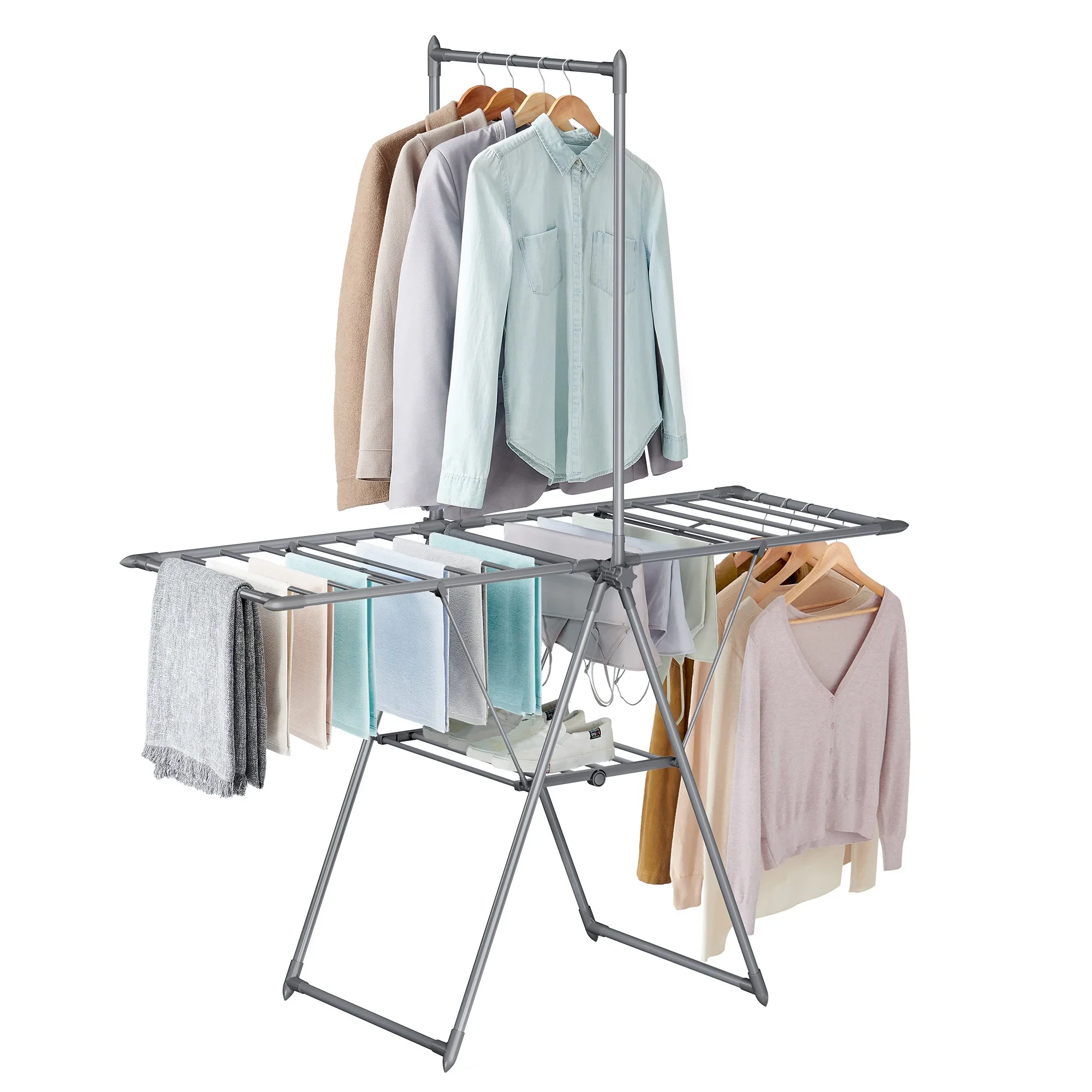 

Foldable 2-Level Laundry Drying Rack Free-Standing Clothes Drying Rack High Quality