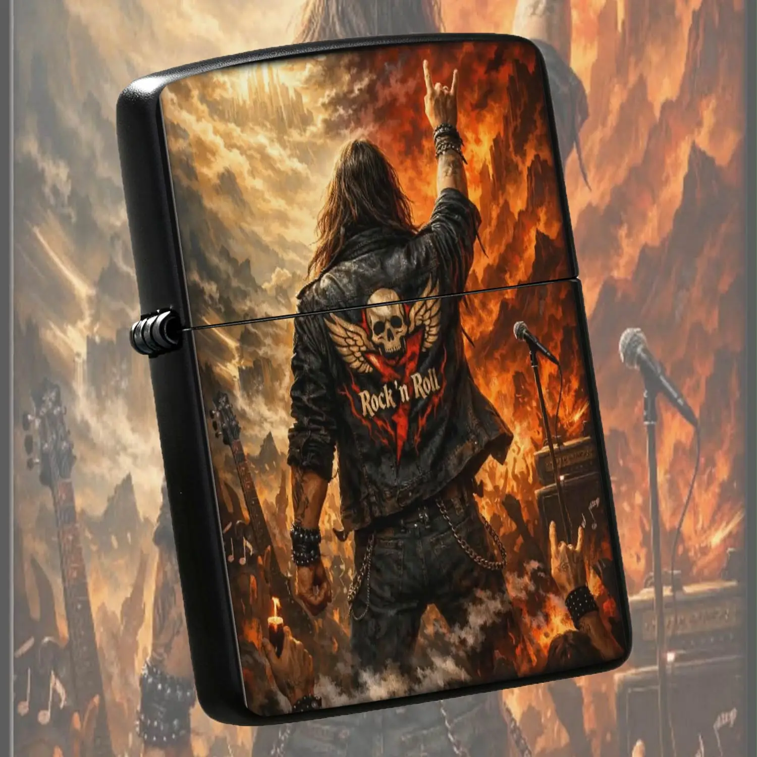 Rock and Roll Themed Lighter Retro Long Haired Rocker Print Design Portable Lightweight Accessory For Daily Use Party Camping Holiday Gifting Classic Heavy Aesthetic Decorative Practical Pocket F A Humorous And Interesting Lighter