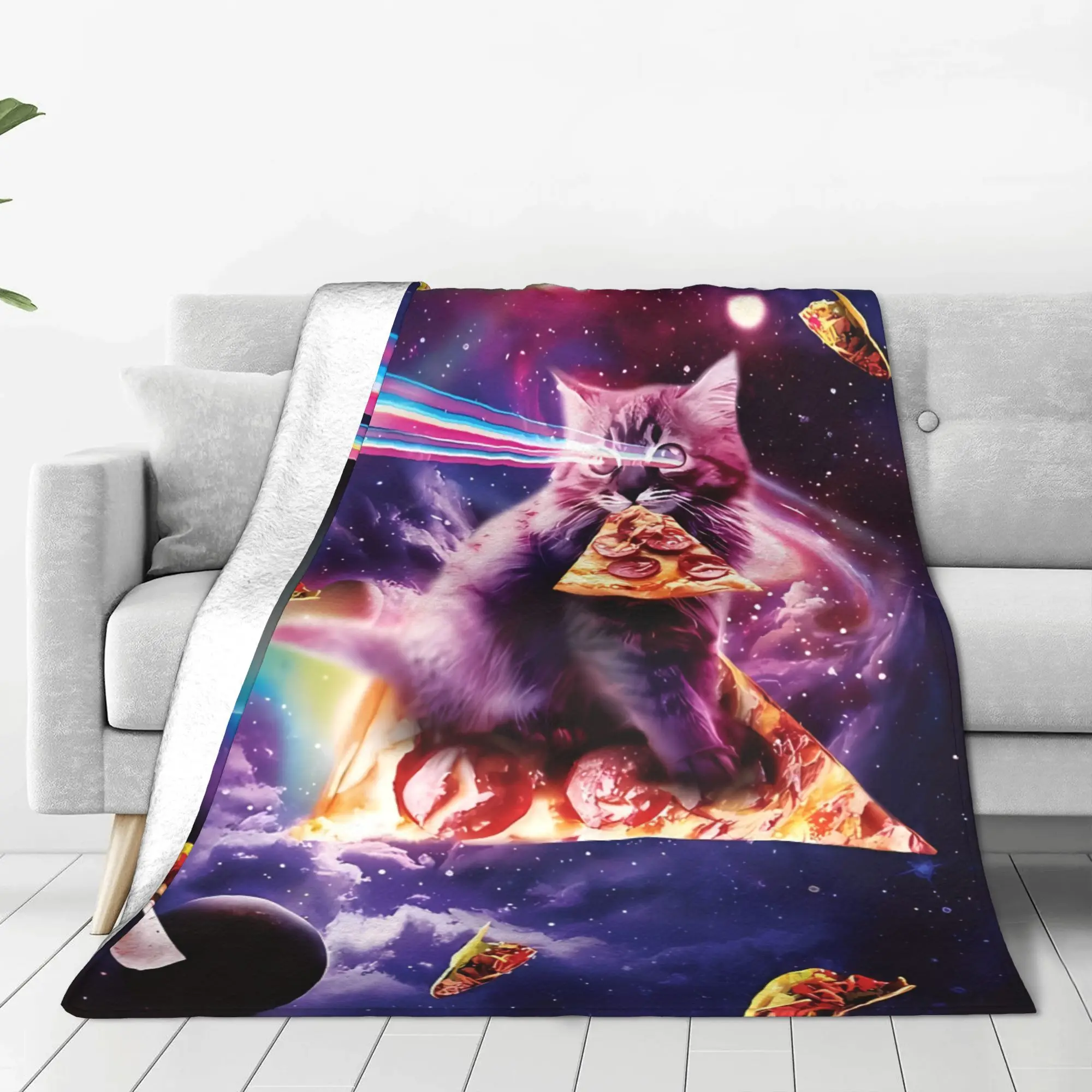 1PC Pizza Cat Laser, Taco, Burrito Space Cats Home Room Decorations Winter Blankets For Adults Bedding Home Interior Sofa Knee