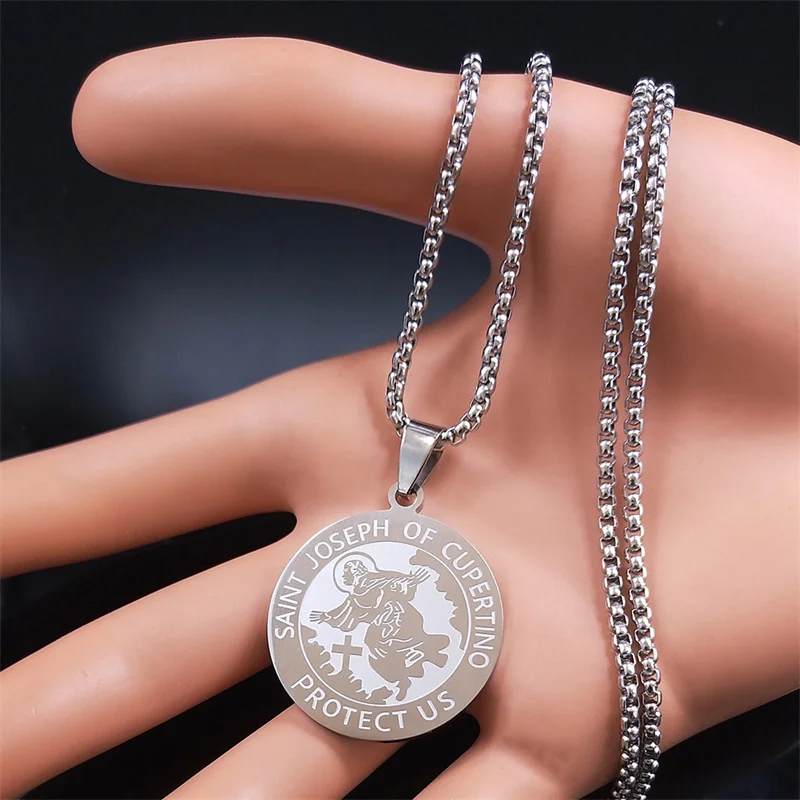 SAINT JOSEPH OF CUPERTINO PROTECT US Stainless Steel Archangel Necklace Silver Color Medal Necklaces Jewelry Joyeria N3078S02
