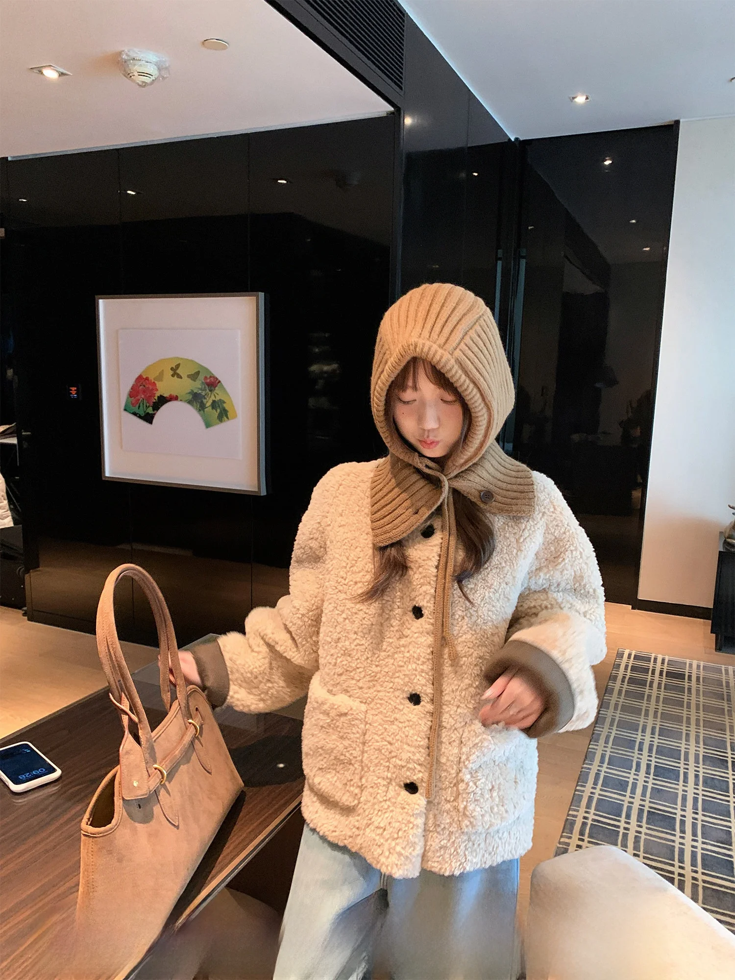 

Warm Tone Lamb Fur Jaet Women's Loose Fitting Comfortable Lamb Hair Top New 2025 Korean Sle ort Outerwear Coat