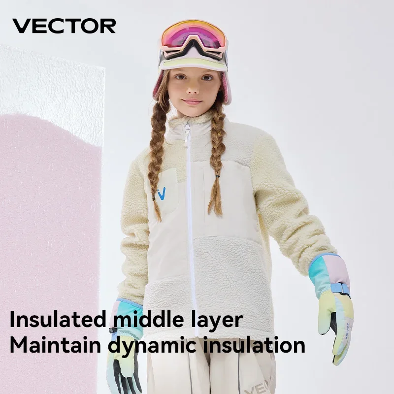 VECTOR Girls Boys Fleece Fleece Open Top with Contrasting Color Splicing for Warmth 420g Fleece Outdoor Double Board Skiing