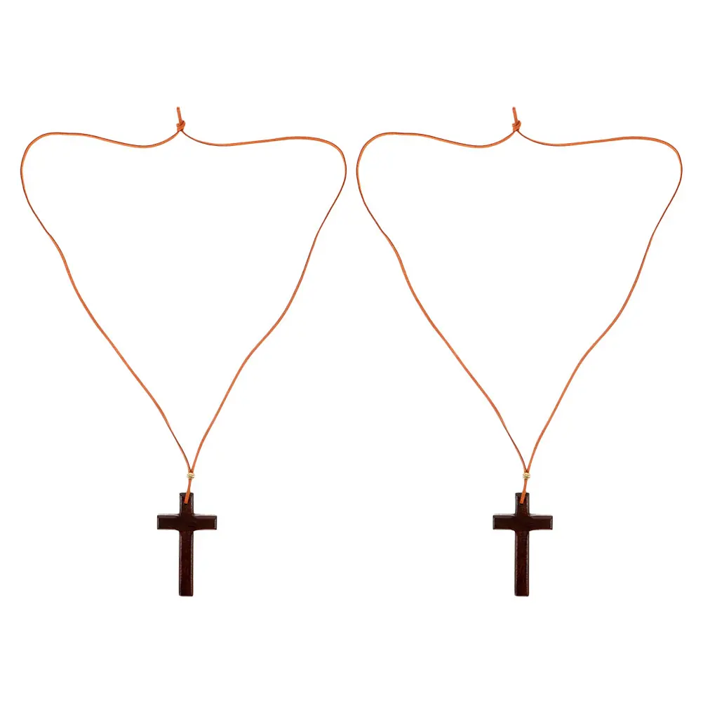 

2pcs Cross Pendant Hanging Accessories Handcrafted Wooden Rearview Mirror Decor Vintage Faith Symbol Spiritual Car Charm For Men