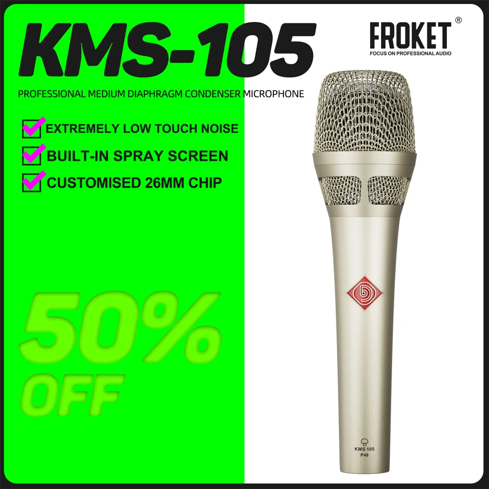 FROKET KMS105 Professional Recording Microphone Wired Handheld Microphone with 48V Power Supply, High-Quality Sound Quality