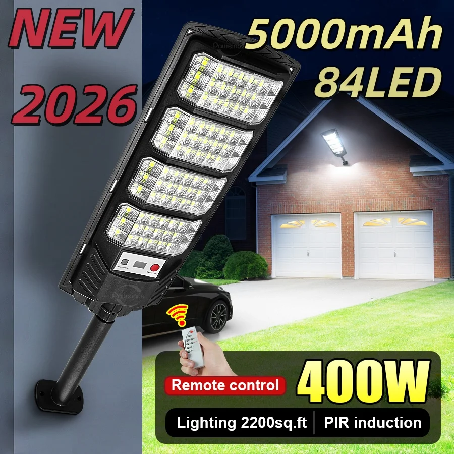 NEW 5000mAh 84LED Super Powerful Solar LED Light IP65 Waterproof Yard Solar Light With PIR Induction Garden Wall Park Solar Lamp