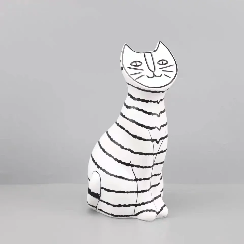 

Room Decor Striped Cat Sculpture Decoration Abstract Geometry Animal Figurines Desktop Decor Accessories Ornaments Gifts