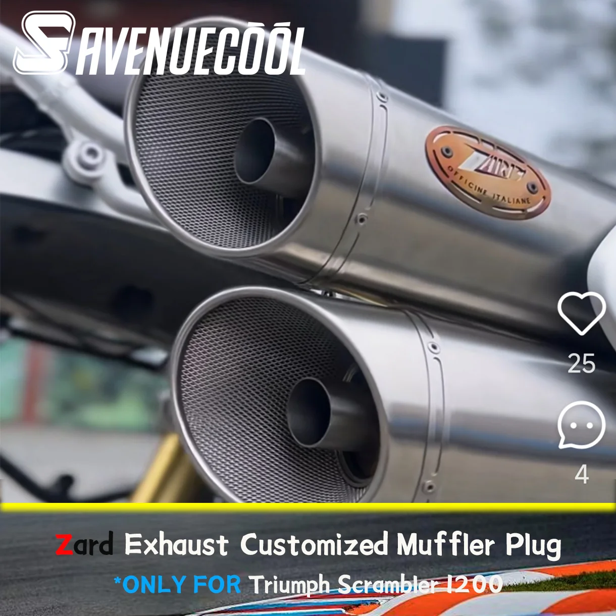 

Avenuecool Triumph Scrambler1200 Motorcycle Modified Exhaust Pipe Stainless Steel Silencer Plug Modified Parts