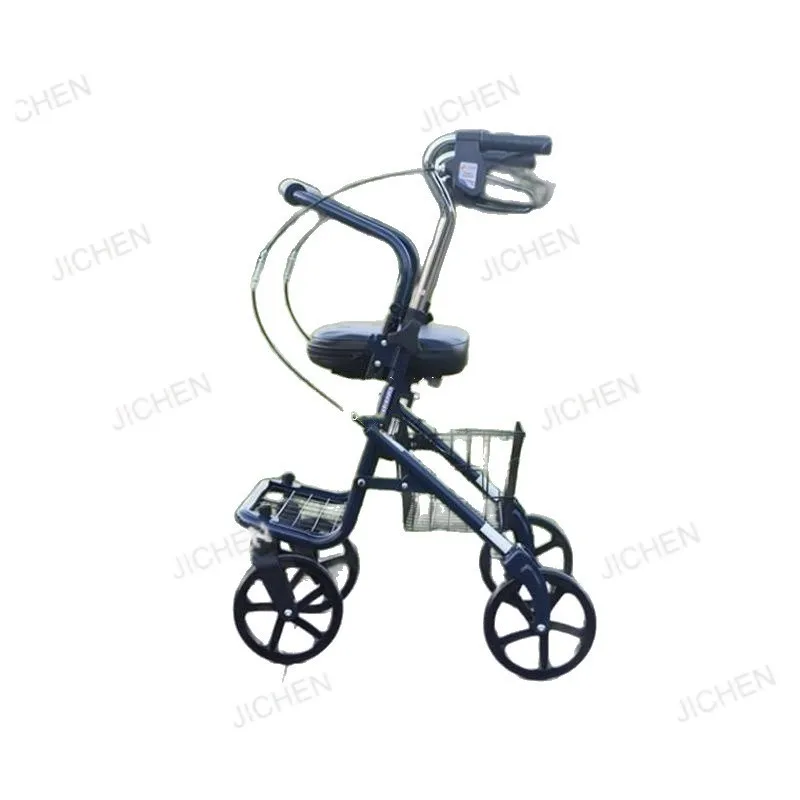 

Дорожная тележка для пожилых людей может путешествовать на складном мопеде. Портативная тележка для пожилых людей. Инвалидная коляска.