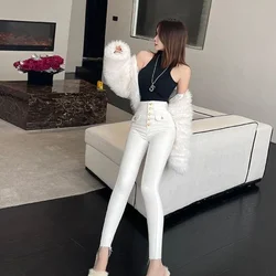 Pants for Woman White Skinny High Waist Shot Trousers Slim Fit Women's Jeans Medium Hippie Fitted Good Quality Cheap Wholesale Z
