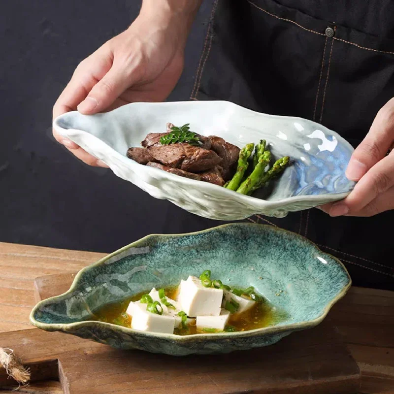 

Kiln Ceramic Oyster Plate Snack Bowl Dessert Bowl Spice Bowl Fruit Plate Salad Plate Tray Retro Tableware Oyster Shell Tray