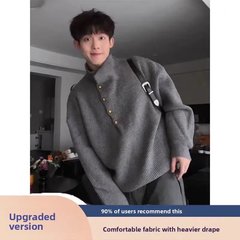 

Свободный крой, высокий трикотаж, мужской повседневный дизайн на пуговицах, тяжелый вес 300-мешок, осенне-зимний модный свитер