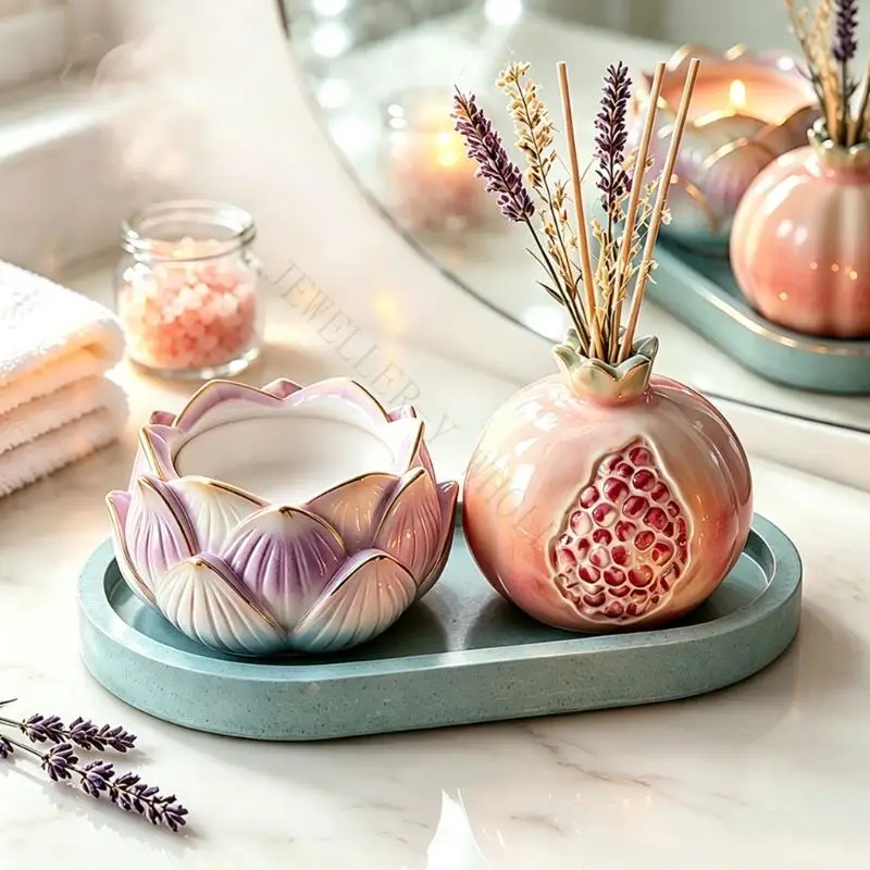 R7UF Silicone Resin Casting Mold Set for Floral Vessel and Pomegranate Vase Pieces, Flexible Forms for Easier Release and