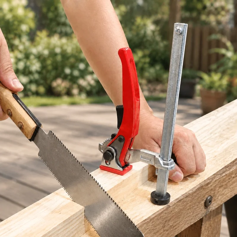 Ratchet Handle Wood Bench Clamp, Fast-Release Hold-Down Clip for 16-28mm Hole Sizes, Sturdy Desktop Tool