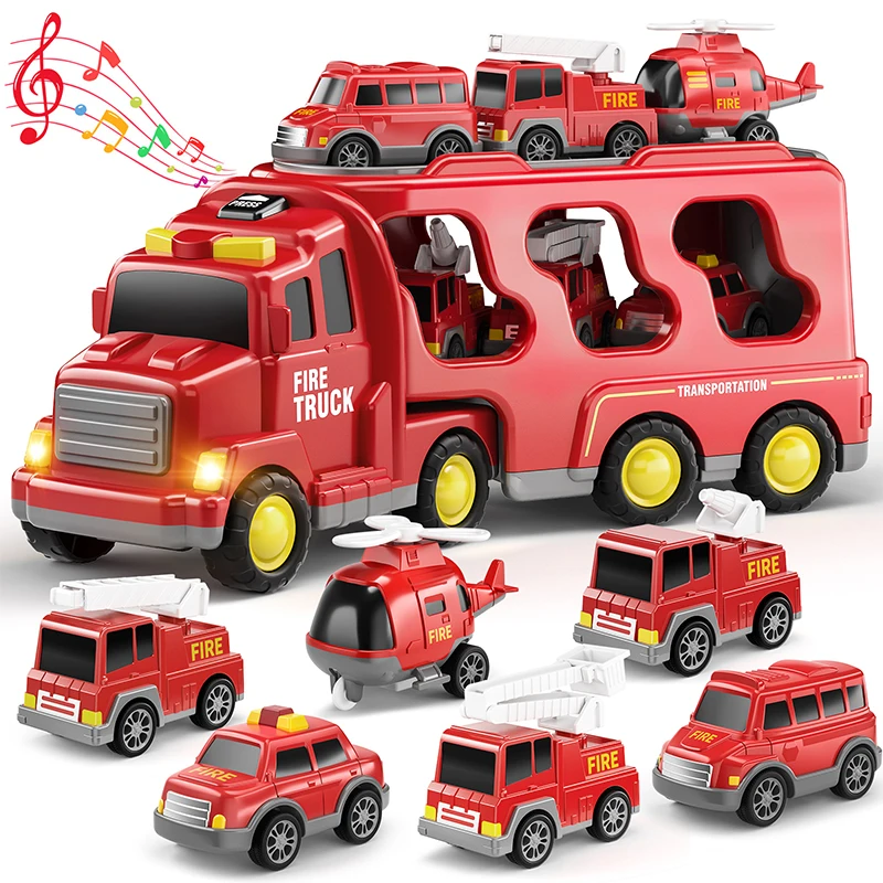 7-In-1 Urban Transport Vehicle Toy - Friction Power, Truck Set, Equipped With Sound Effects And Lighting Suitable For Ages 3-9