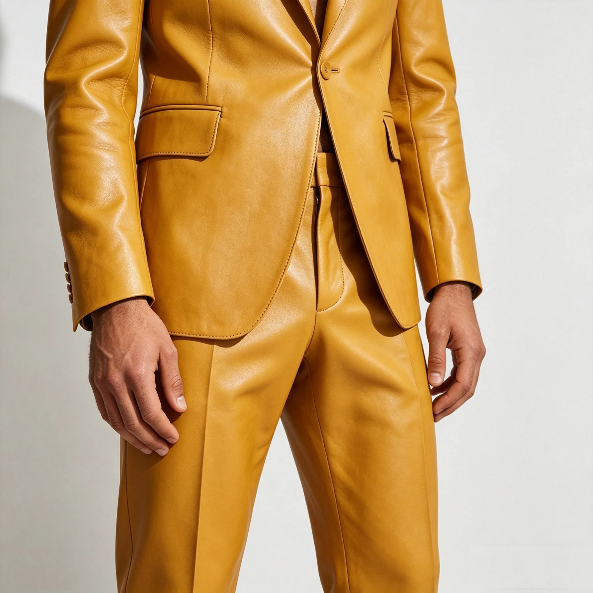 Yellow PU Leather Men Suit Set - Formal Wear For Men Yellow ulasan dan harga