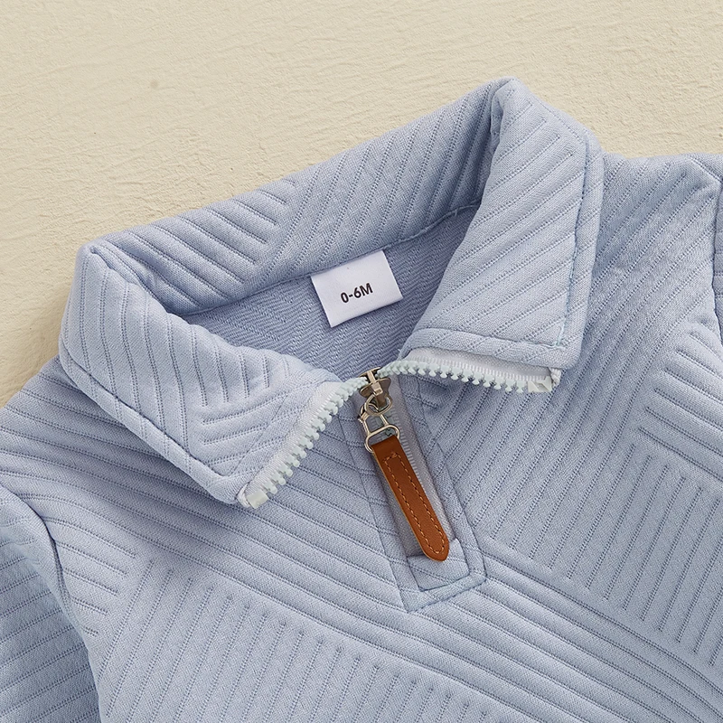 SUNSIOM, весенне-осенний наряд для мальчиков 0-3 лет, пуловер на молнии с длинными рукавами и лацканами, топы, однотонные брюки, повседневные комплекты