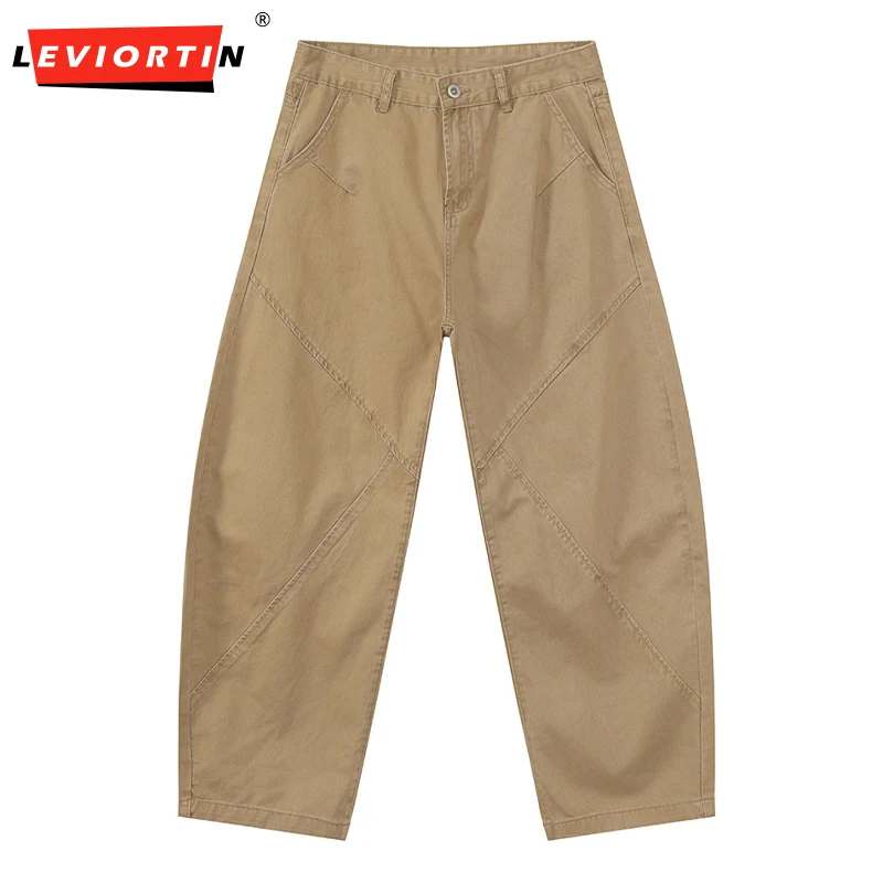 

Men's Vintage Loose Fit Wide Leg Denim Pants Streetwear Solid Color Cotton Casual Cargo Work Jeans Trousers For Man