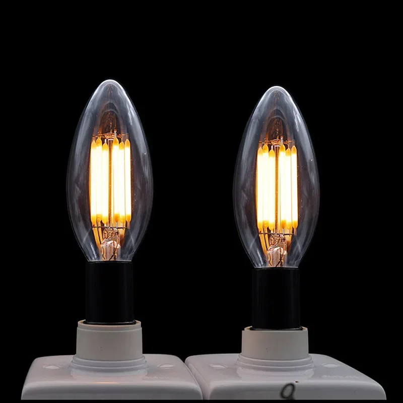 2PCS หรี่แสงได้ LED หลอดไฟ E14 E12 E27 COB โคมไฟ Super Bright Warm White 2700K Edison หลอดไฟ