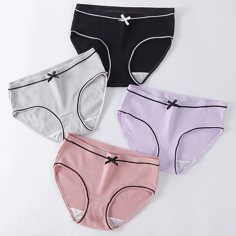 Fashionable Lightweight Women Ribbed Underwear Cute and Sexy Everyday Comfort and Style Panties Four Piece Set