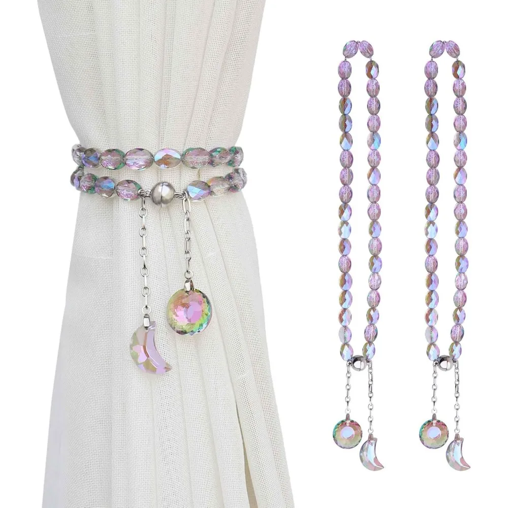 магнитные завязки для штор, комплект из 2 хрустальных бусин, подвески «Солнце и Луна», чехлы/драпены для декора окон, домашнего офиса (ПУ)