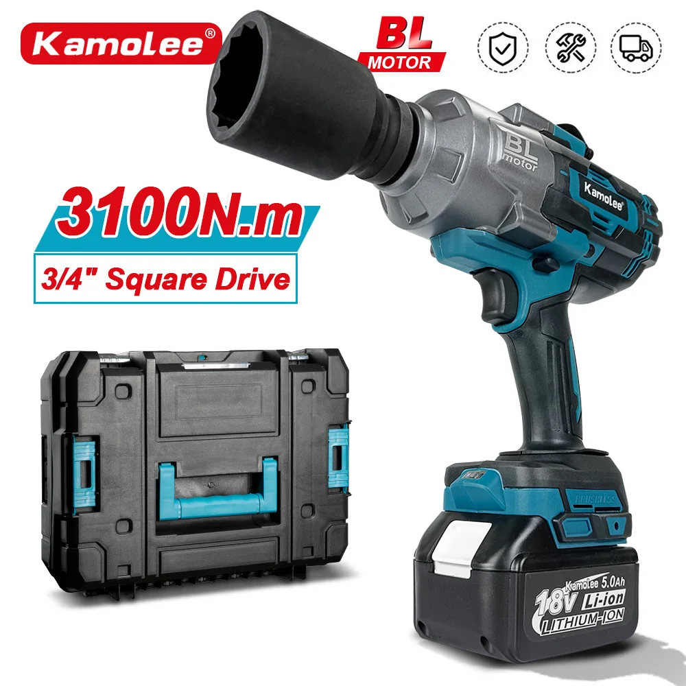 

Kamolee 3100NM Brushless Electric Wrench 3/4 inch Cordless Impact Wrench Handheld Power Tool For Makita 18v Battery