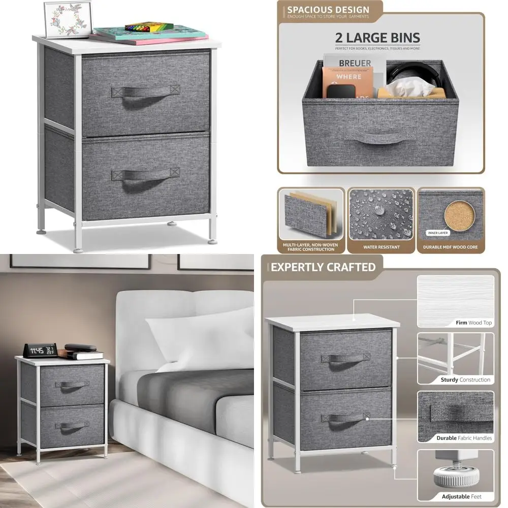 

Тумбочка с двумя ящиками и стальным каркасом, деревянная столешница, контейнеры для ткани — прикроватная мебель, удобная выдвижная прикроватная тумбочка