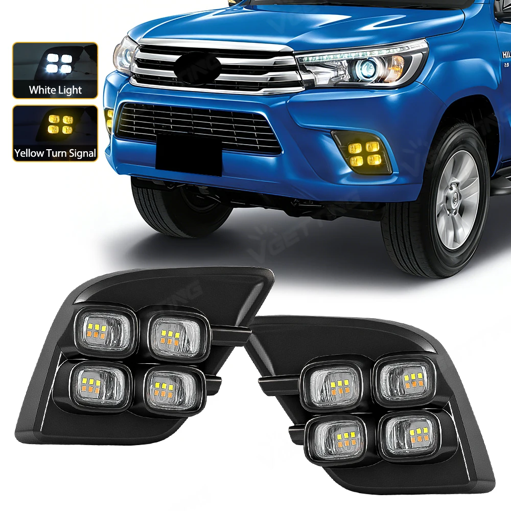 

LED Front Daytime Running Light For Toyota Hilux Revo 2015 2016 Yellow Turn Signal Lamp DRL Driving Headlight Car Accessories