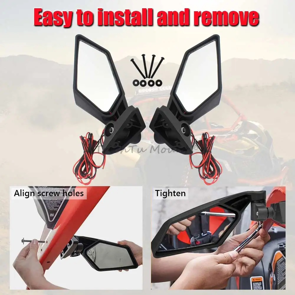 1 Pair UTV Side Mirrors with Led Turn Signal Light Fit For Can-Am Maverick X3 Max R 4x4 XDS Turbo DPS 2018-2024