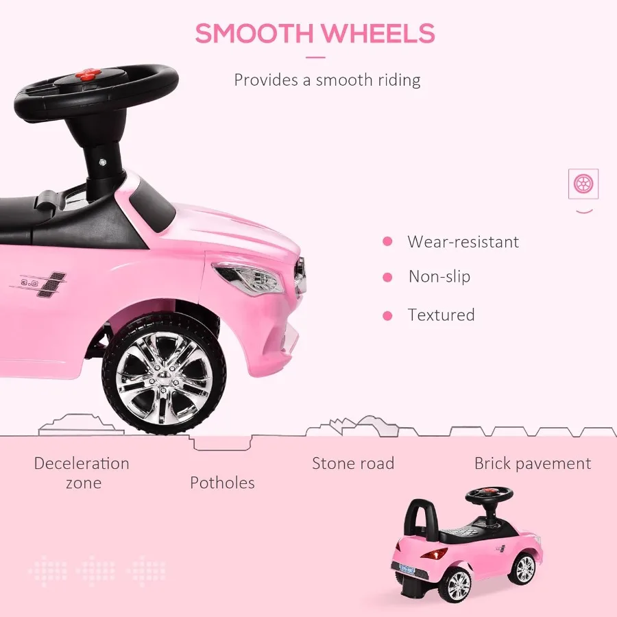 子供用乗用玩具、足で押すタイプの歩行玩具、幼児向け、ホーン、音楽、ヘッドライト、収納付き、ピンク