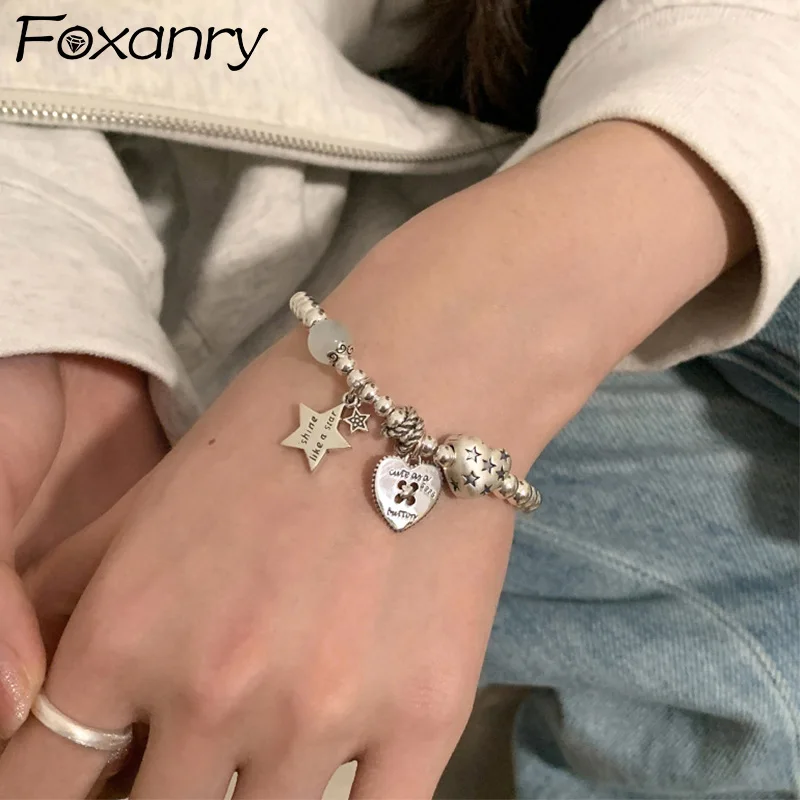 Foxanry Love Heart Star Pendant Bracelets For Women Girls Trendy Simple Heavy Industry Elegant Exquisite Birthday Jewelry Gifts