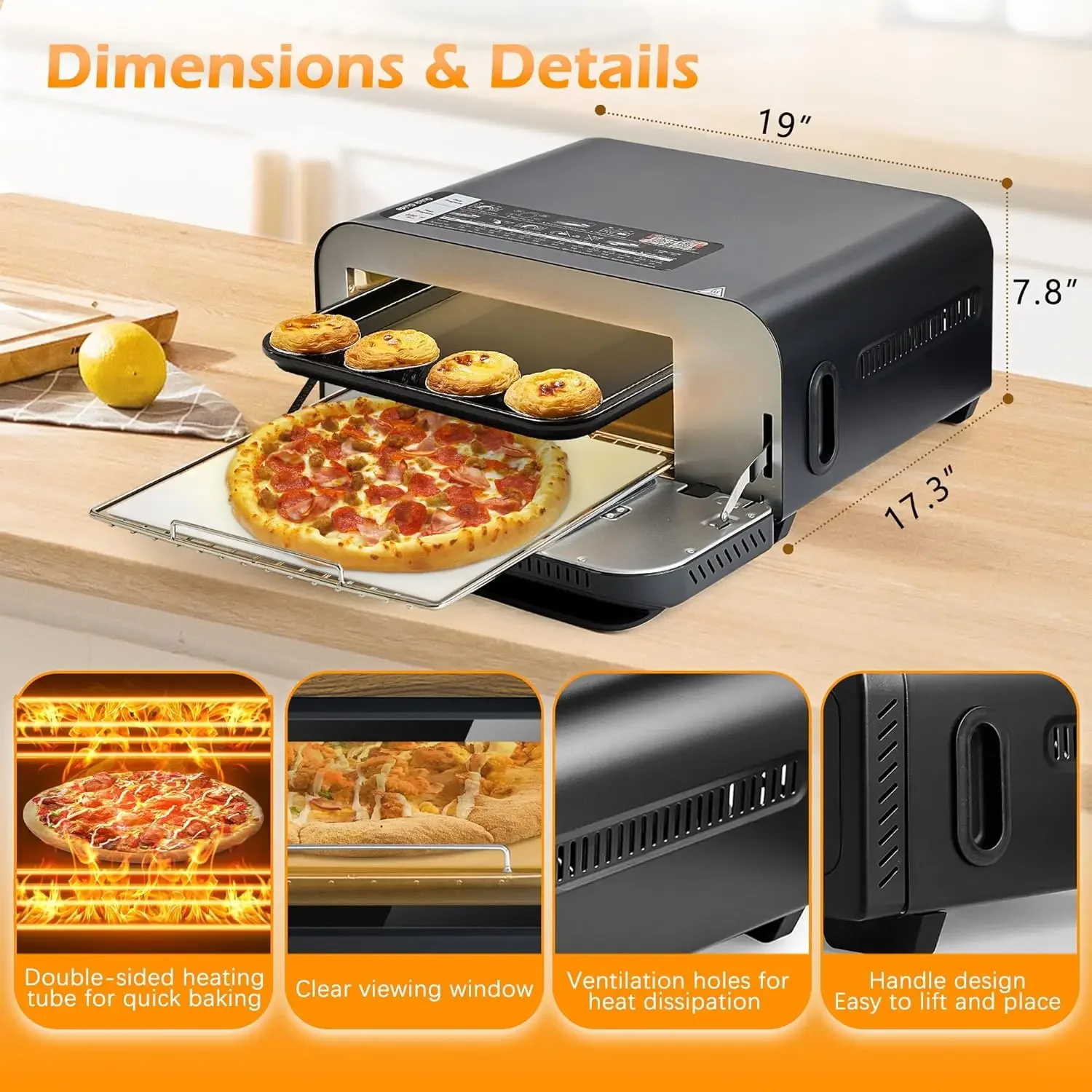 Electric Pizza Oven with 800°F Make Pizza in Minutes, 12” Portable Countertop Versatile Pizza Oven for Indoor & Outdoor,