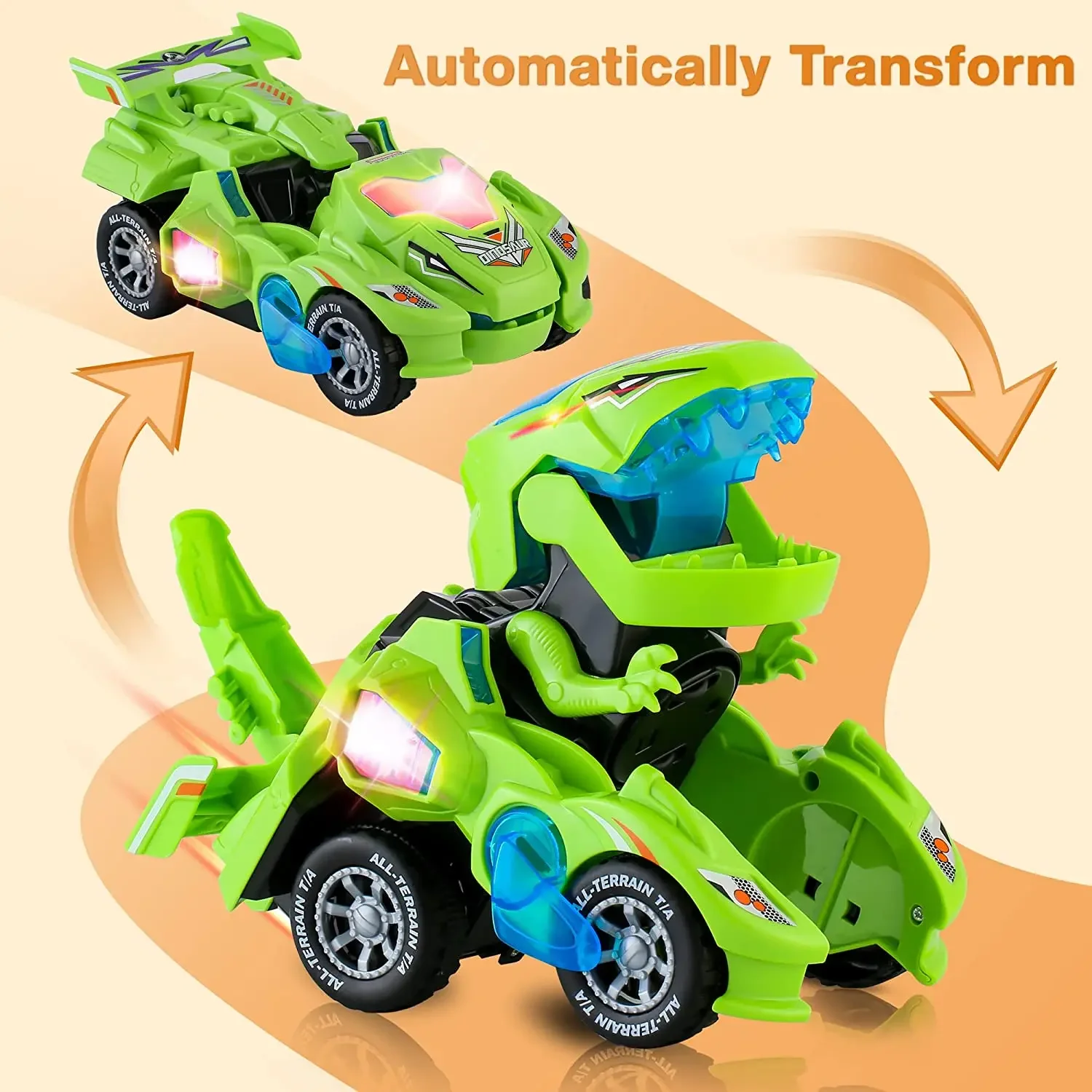 Dinosaur Deformation Car Toy Automatic Conversion Robot Model With Light Music Toy Car Suitable For Children Aged 3 And Above