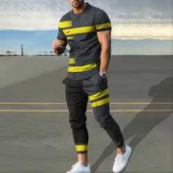 Summer men's sportswear set short sleeved T-shirt long pants two-piece set men's sportswear 3D printed casual trend oversized