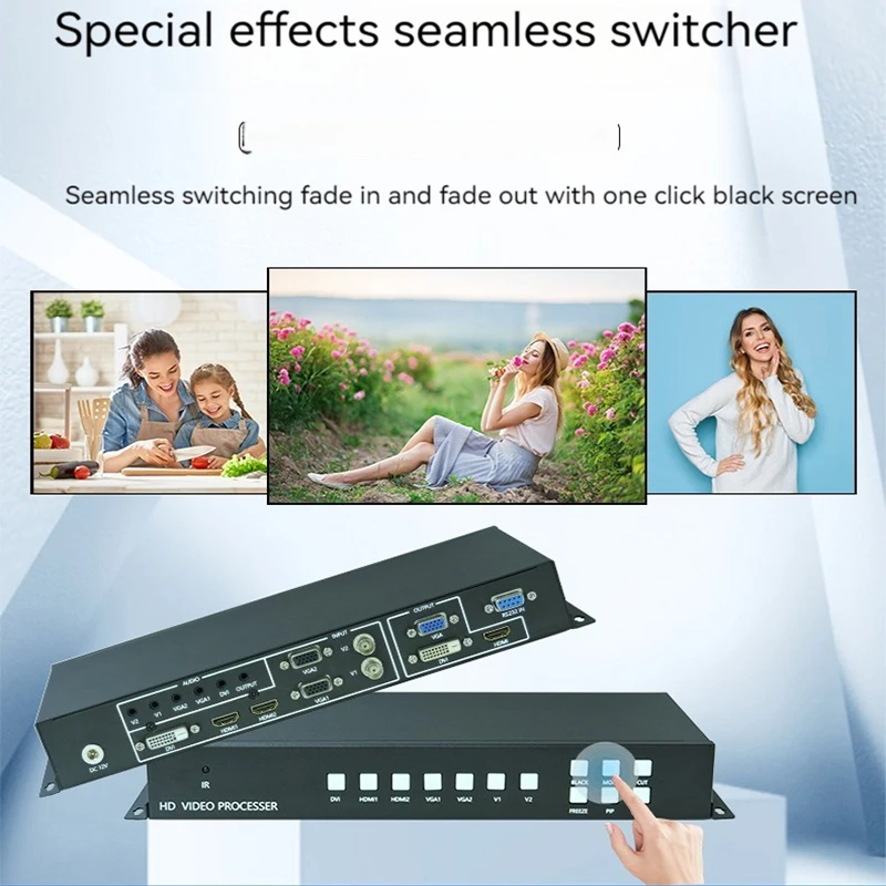 Broadcast Pole Conference Seamless Switcher with Fade In/Out Screen Freeze Screenshot Zoom Feature Black Screen Format Converter