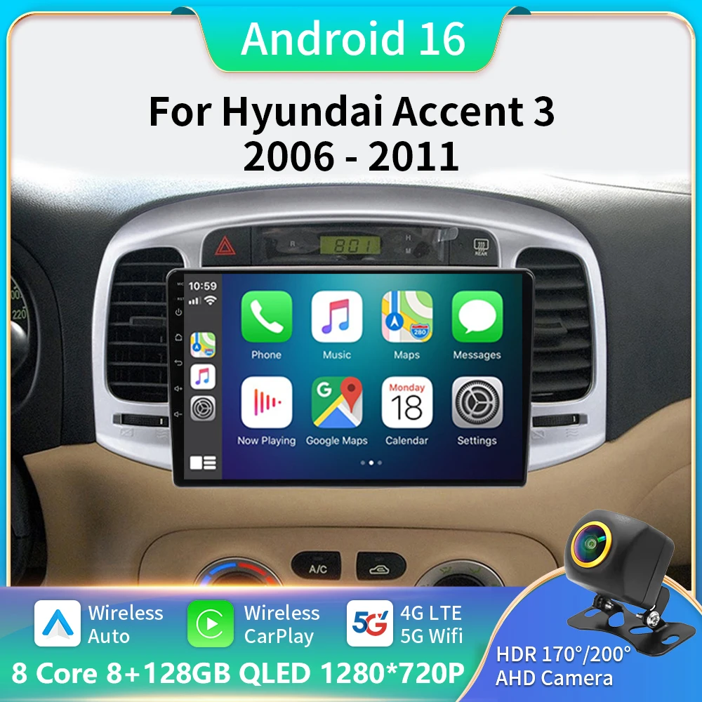 

Автомагнитола 2 Din на Android 13 для Hyundai Accent 3 2006-2011, мультимедийный видеоплеер, навигация GPS, Автомагнитола для Carplay, DVD, 4G