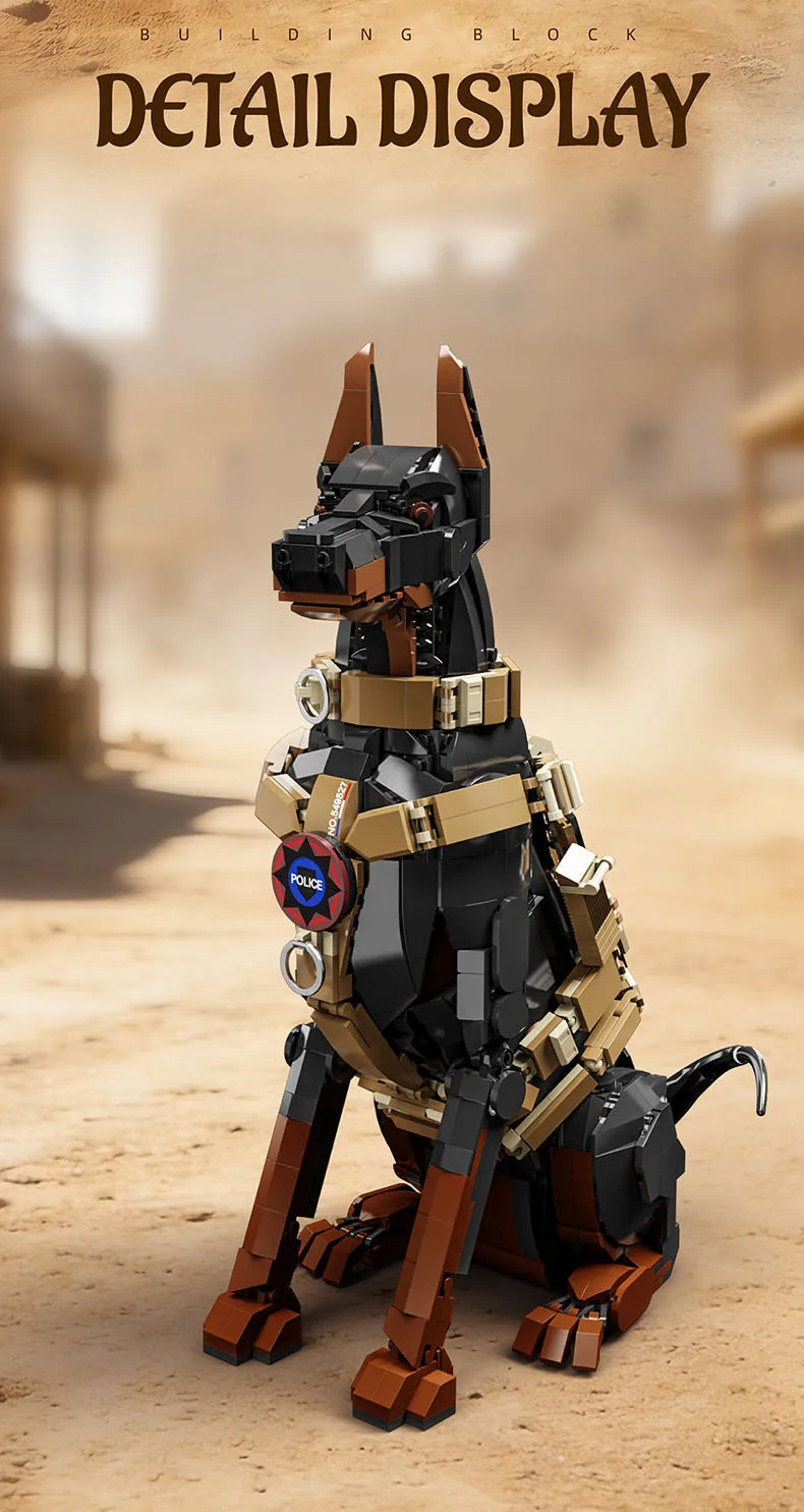 Idea Animals Baustein-Sets: Funktionierendes Polizeihund-Modell, Lehrreiches Spielzeug, Bausteine, Dobermann-Schreibtischdekoration als Geschenk – Detail 6
