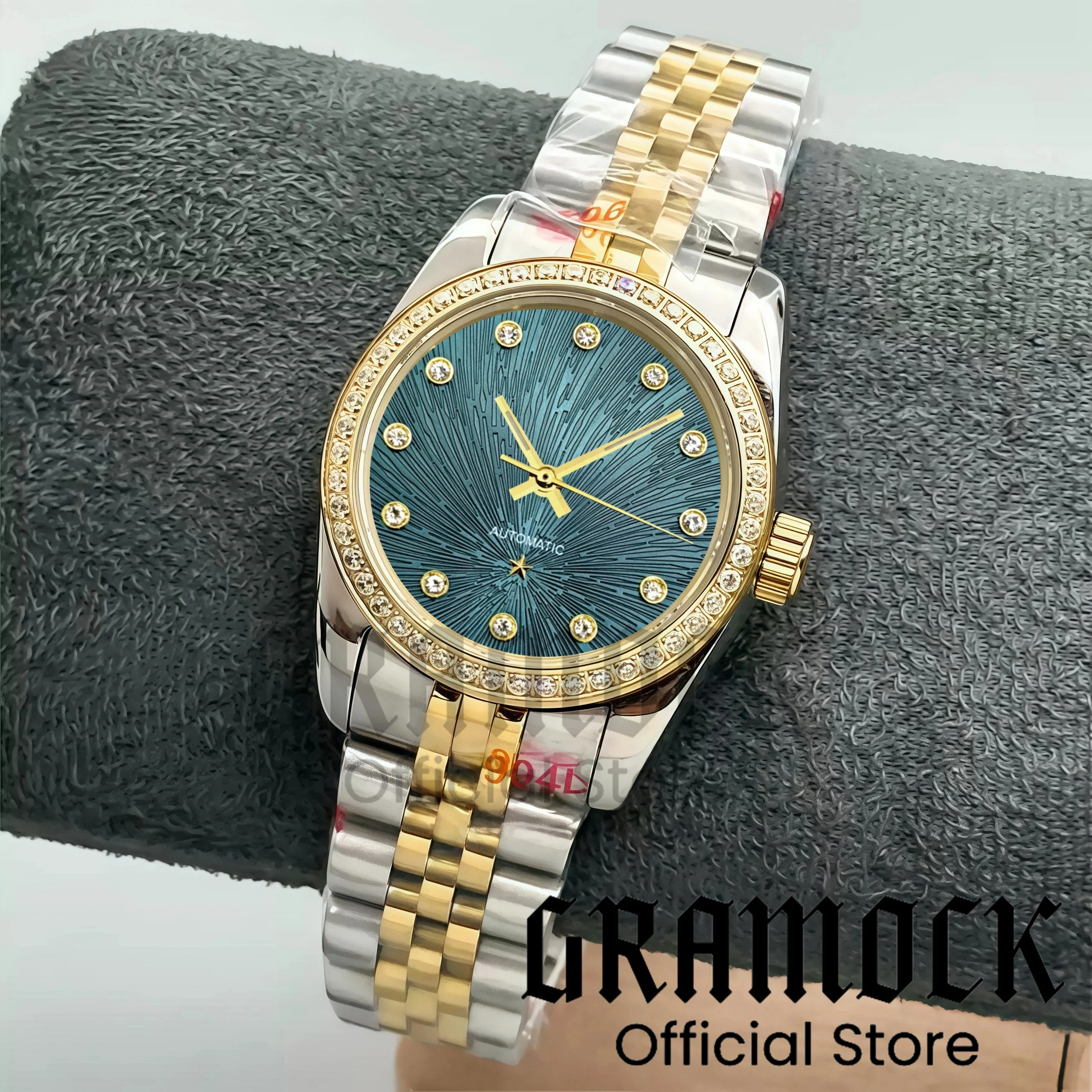 Gramock 31mm Fashion Lady's Wristwatch NH05 Automatic Watch De Ville Diamond Star Decoration Two Tone Gold Steel Women's Watch