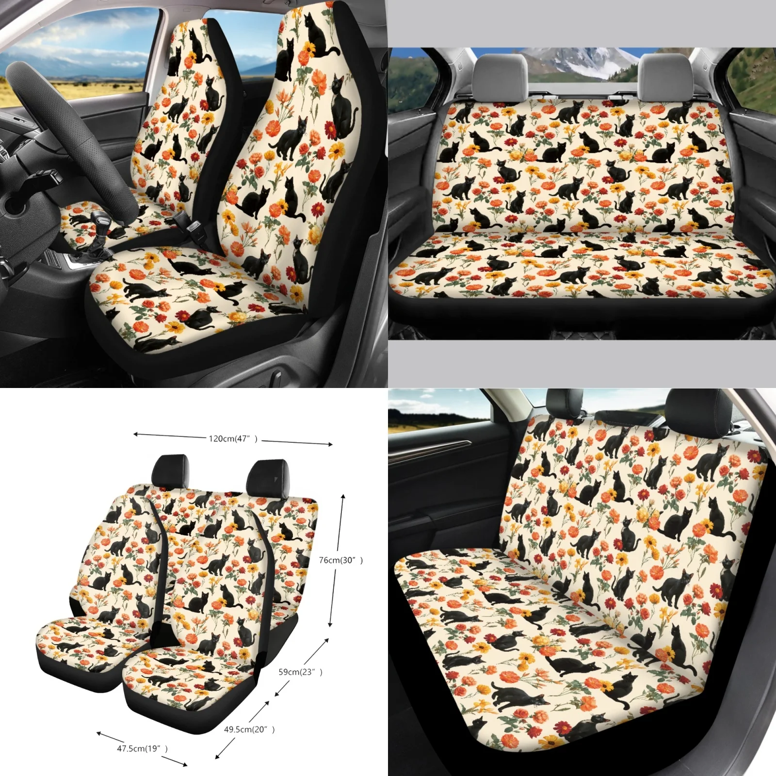 Coloranimal Cat Floral 15 Pack with All-in-One Car Steering Wheel Cover and Car Coasters for Van