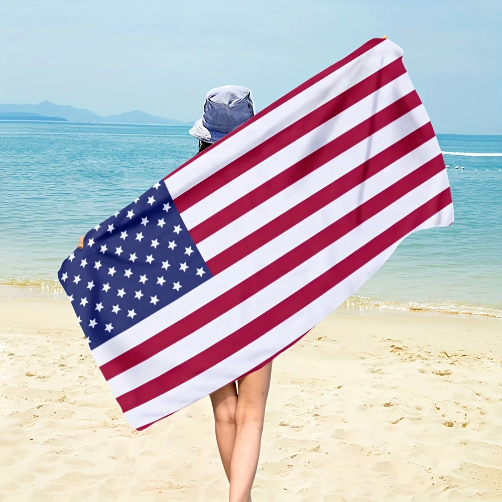 Customize 1pc a Large Beach Towel Featuring The American Flag, Made from Microfiber That Repels Sand, Highly Absorbent, Lightwei