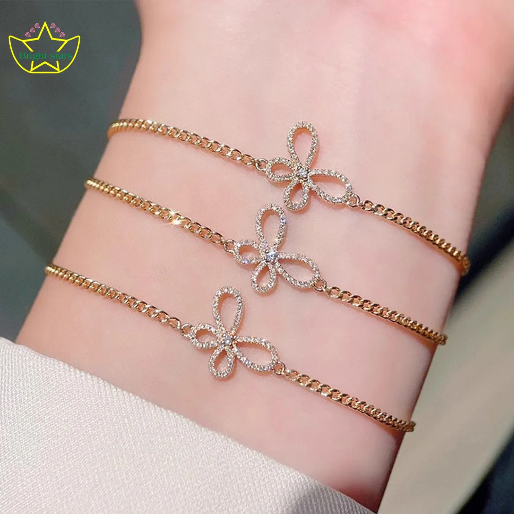 

Яркие звезды, новый дизайн, браслет из стерлингового серебра 925 пробы с бантом, женский простой модный нишевый браслет, золото 18 карат