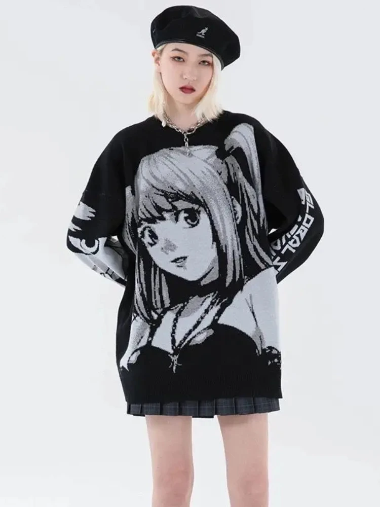 

Hikigawa повседневные контрастные цвета с мультяшным принтом женские свитера с круглым вырезом пуловеры с длинными рукавами милые свободные женские джемперы в стиле гранж