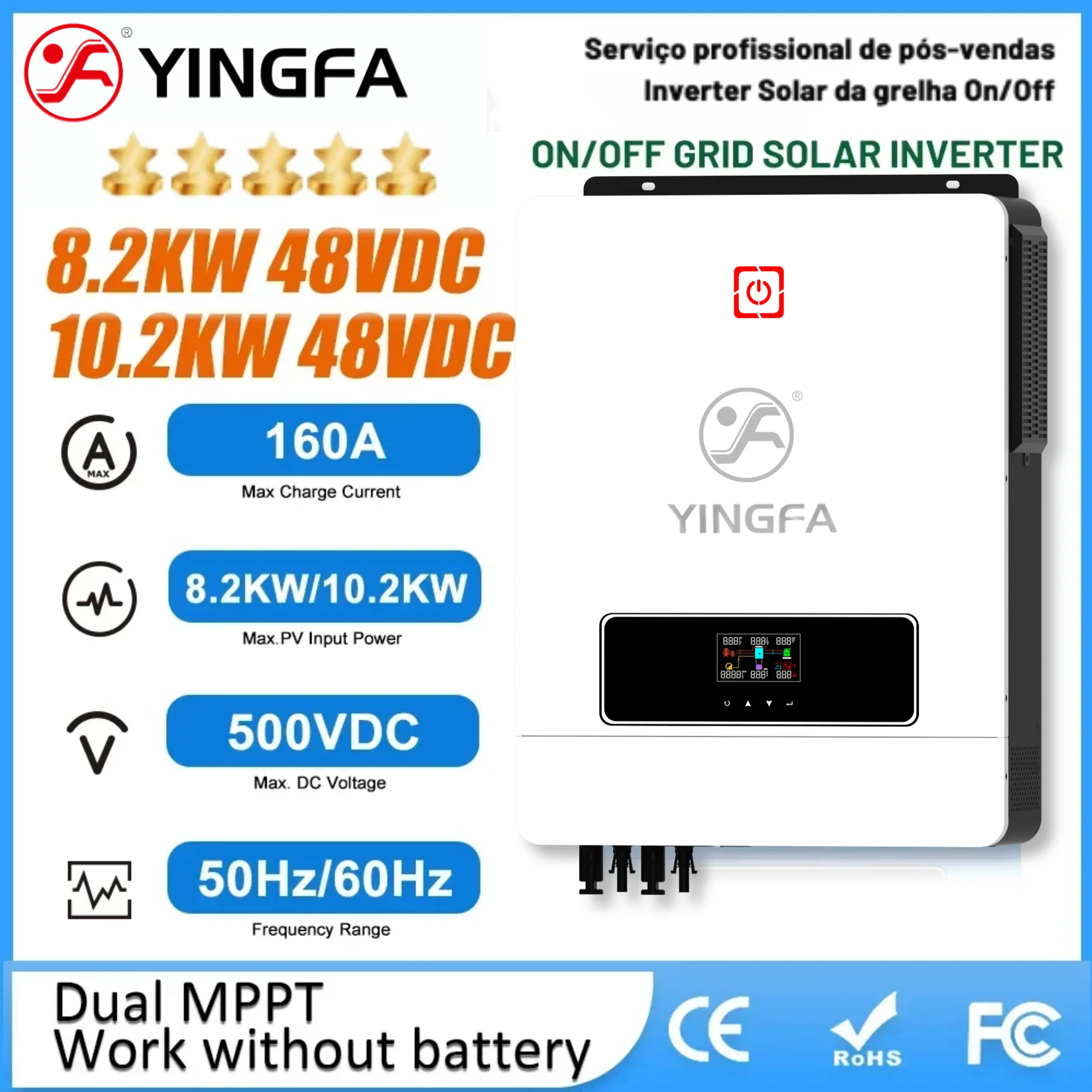 YINGFA 8.2kW /10.2kW Hybrid Inverter, 160A Mppt Charge, Dual Output, 48Vdc, On Off Grid, Pure Sine wave,Wifi plug,Solar Inverter