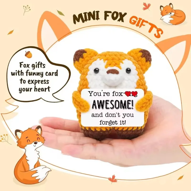 

Fun Creative Theme Hand Crocheted Plush Stuffed Doll Fox Figure Design Celebration Gift For Friends Uplifting Positive Companion