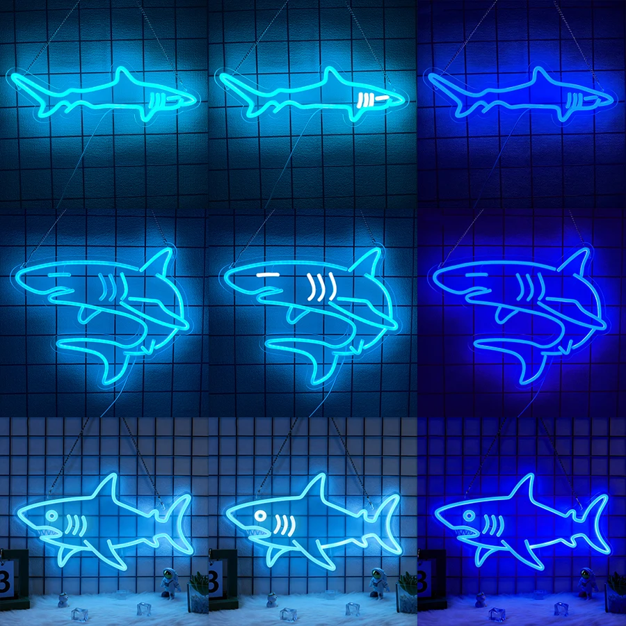 Hai-Neonschild, LED-Haifischlicht, Tier-Wanddekoration, USB-Nachtlichter für Schlafzimmer, Männerhöhle, Geburtstags- und Weihnachtsgeschenke für Jungen und Männer
