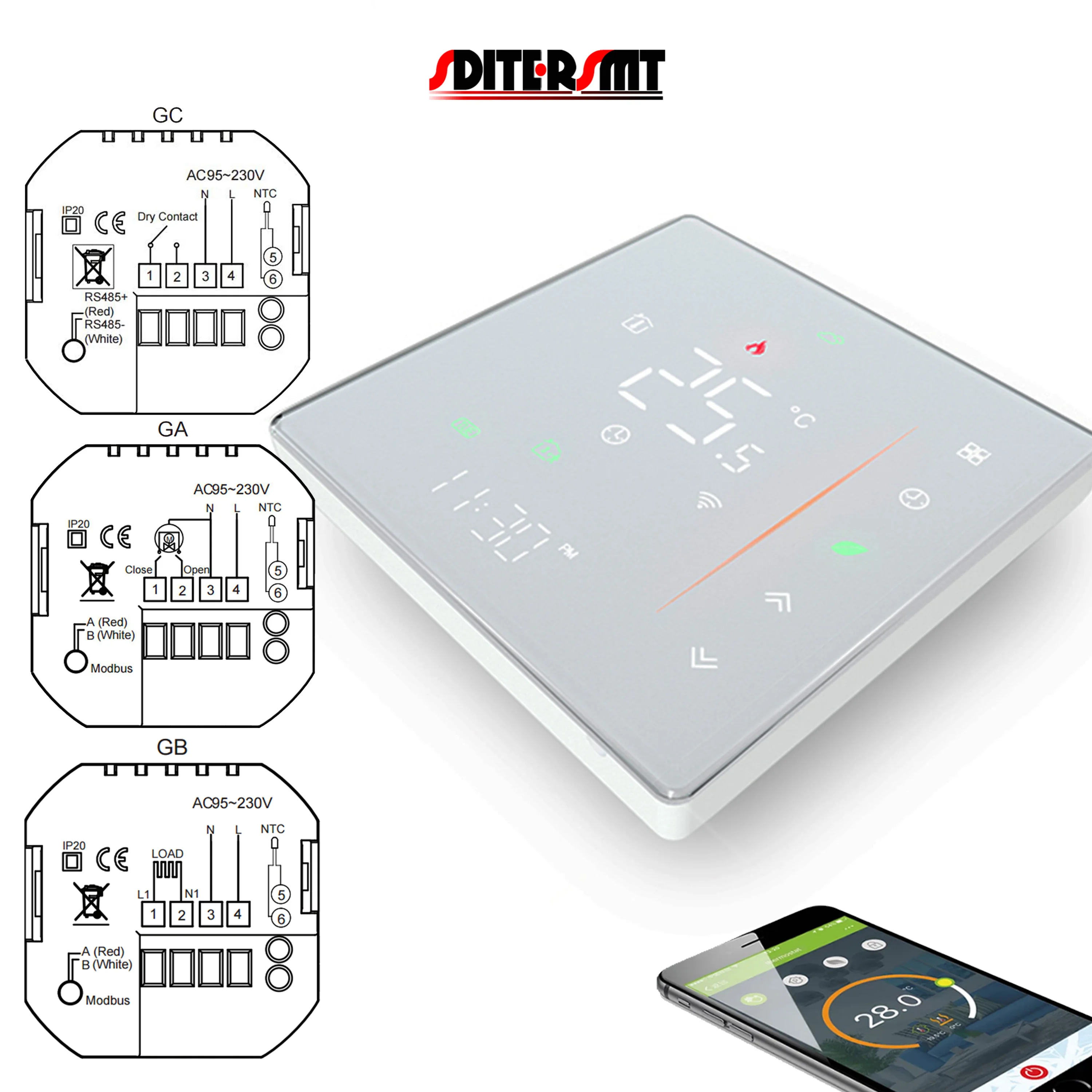 SDITERSMT Temperature Controller Digital Thermostat WIFI for Radiant Floor Heating NO/NC,Dry Contact&Boiler,Electric Heating 16A