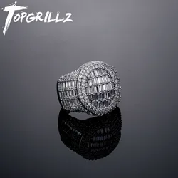 TOPGRILLZ Oval Gold Silver Color Hip Hop Ring for Men Women Fashion Micro Paved Iced Out Zircon Stones Punk Wedding Ring Jewelry